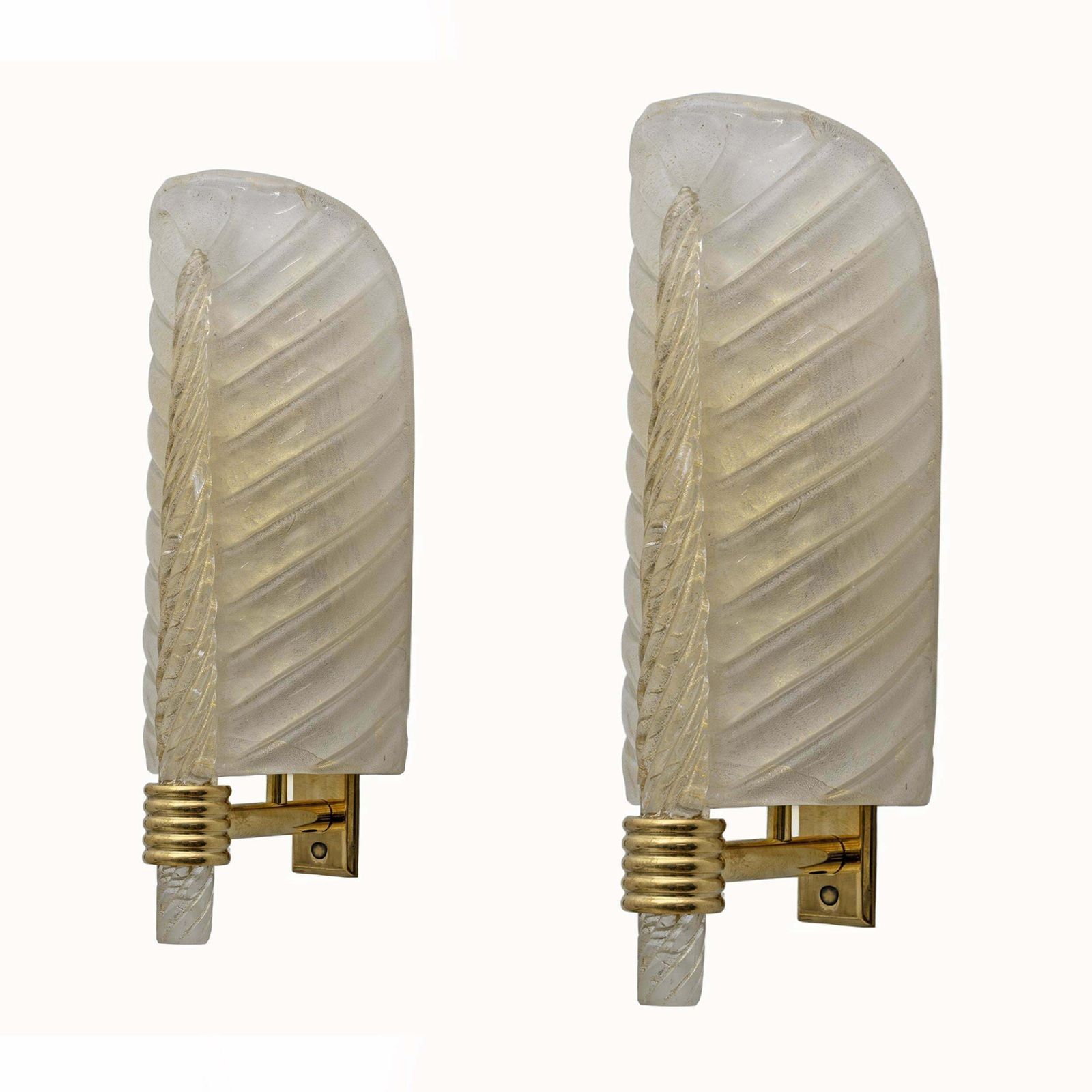 Pair Of Barovier & Toso Style Mid Century Modern Murano Glass Gold Leaf Sconces photo furniture