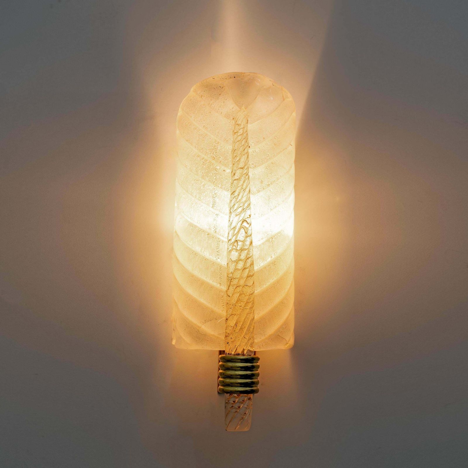 Pair Of Barovier & Toso Style Mid Century Modern Murano Glass Gold Leaf Sconces photo vinterior