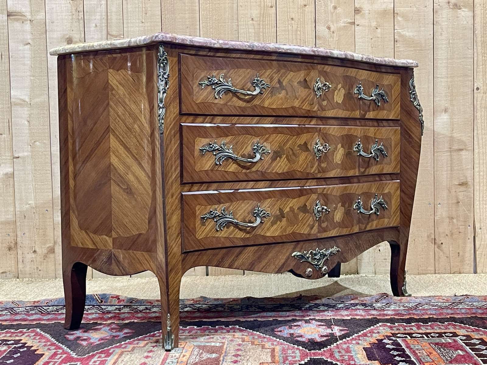 Louis XV Style Chest Of Drawers In Rosewood, Oak And Marble photo 1560.0