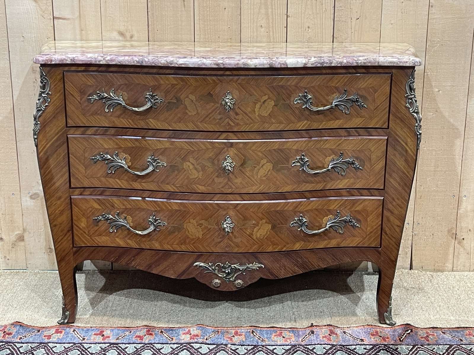 Louis XV Style Chest Of Drawers In Rosewood, Oak And Marble photo vintage
