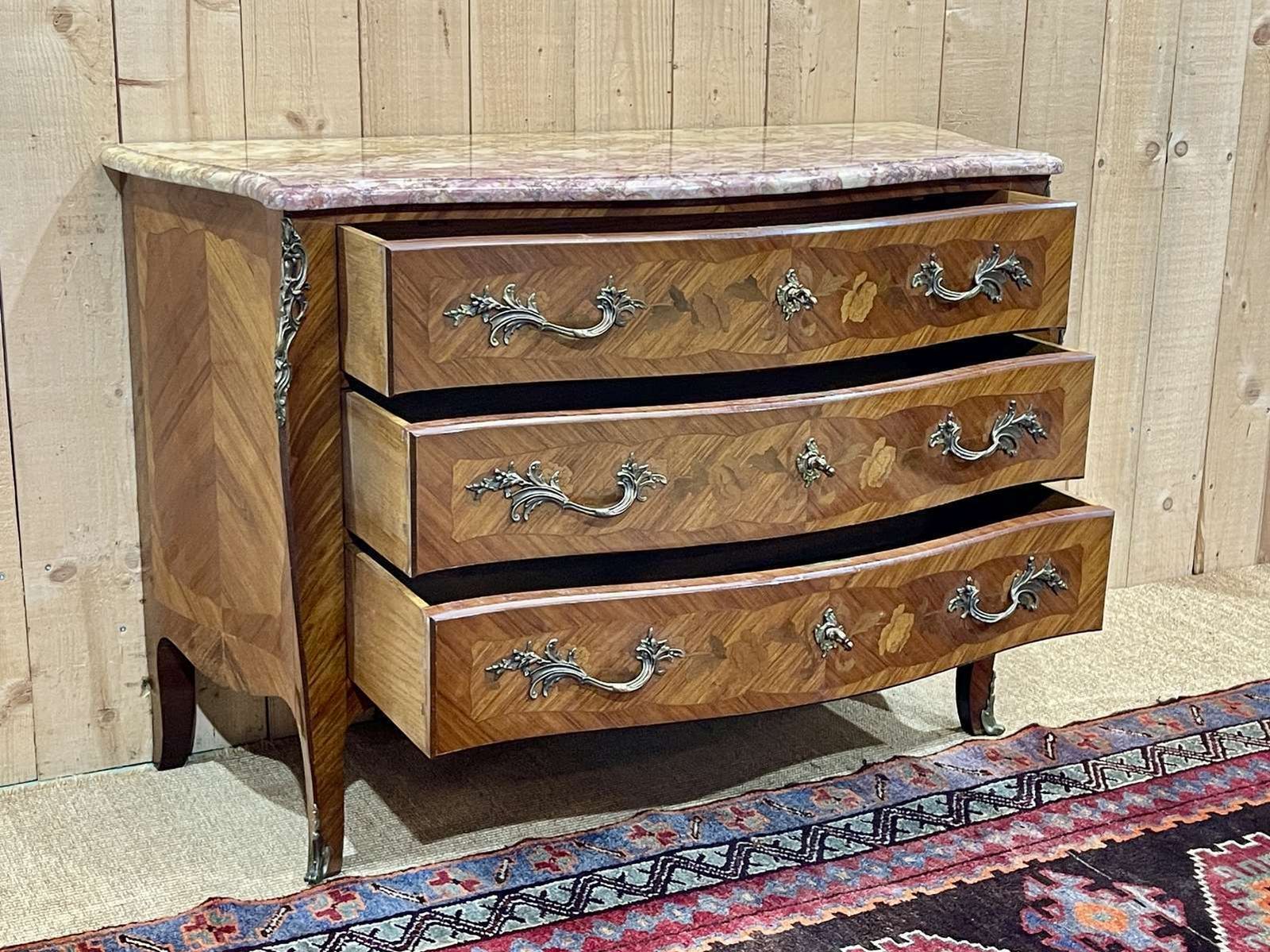 photo vintage Louis XV Style Chest Of Drawers In Rosewood, Oak And Marble