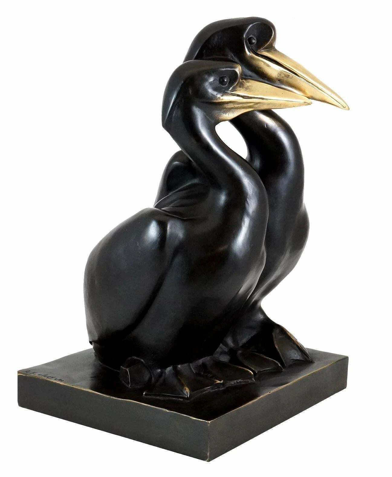 Sculpture Of Pelicans In Patinated Bronze, Contemporary Art, 21st Century. photo for sale
