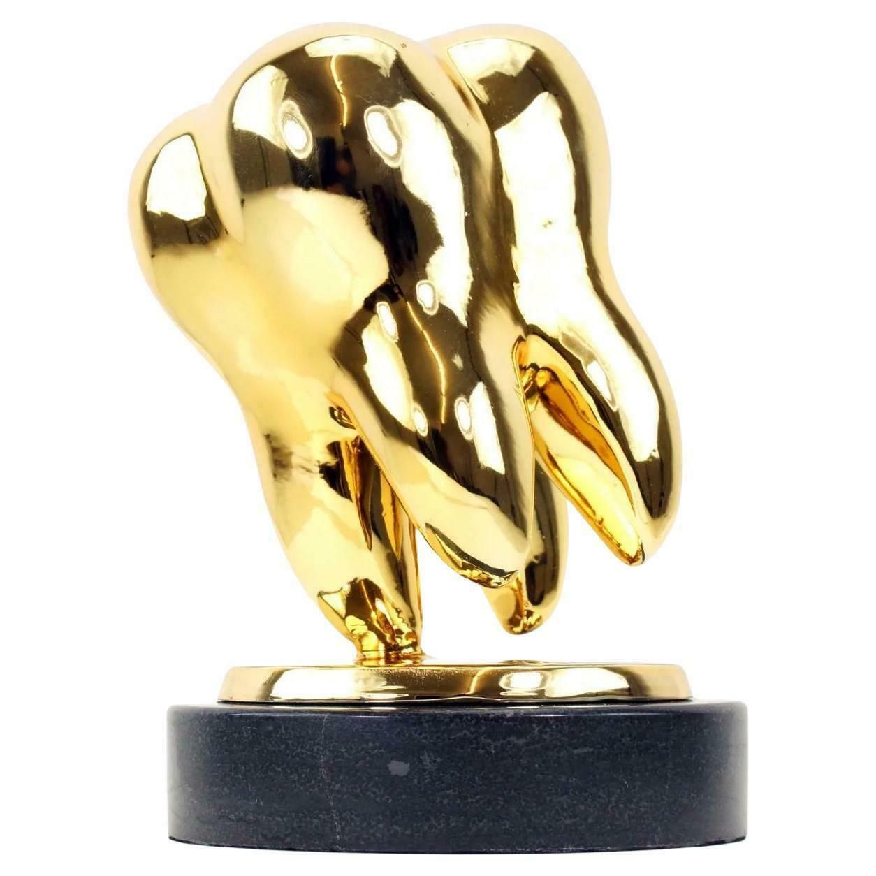Sculpture Golden Tooth In Gilded Bronze, Contemporary Art, 21st Century.