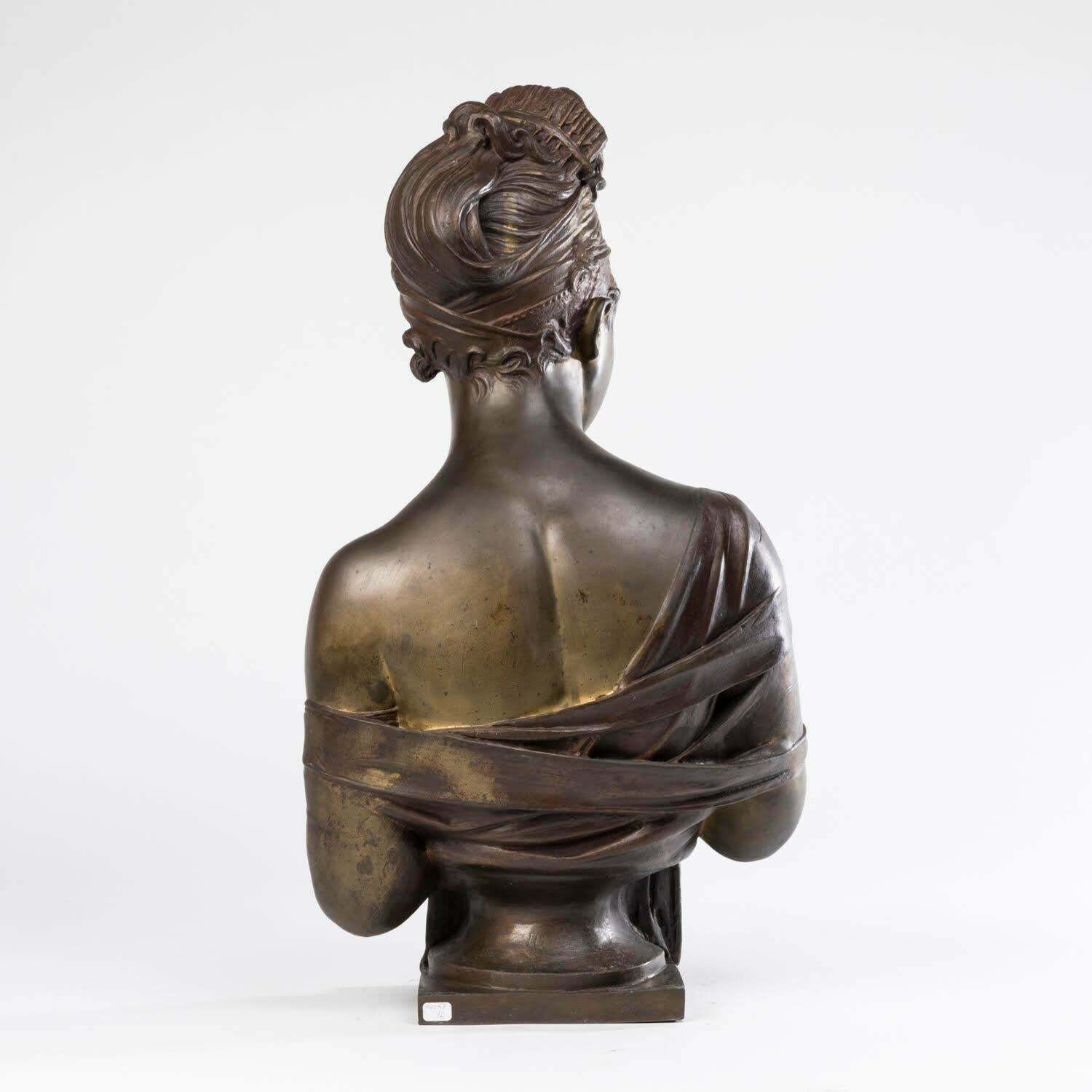 Sculpture Of The Bust Of Madame Récamier, Patinated Bronze, Napoleon III Period. photo Art