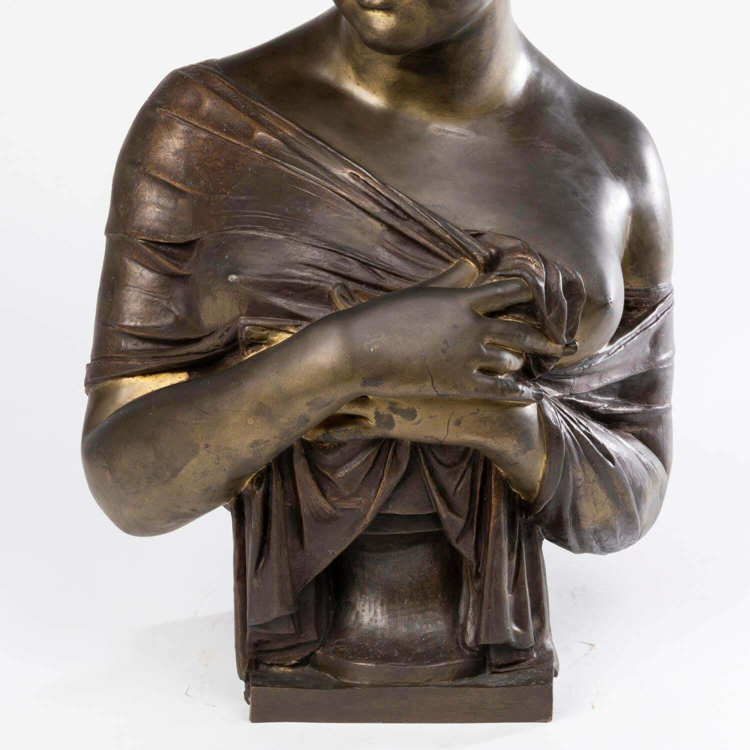 Sculpture Of The Bust Of Madame Récamier, Patinated Bronze, Napoleon III Period. photo vintage