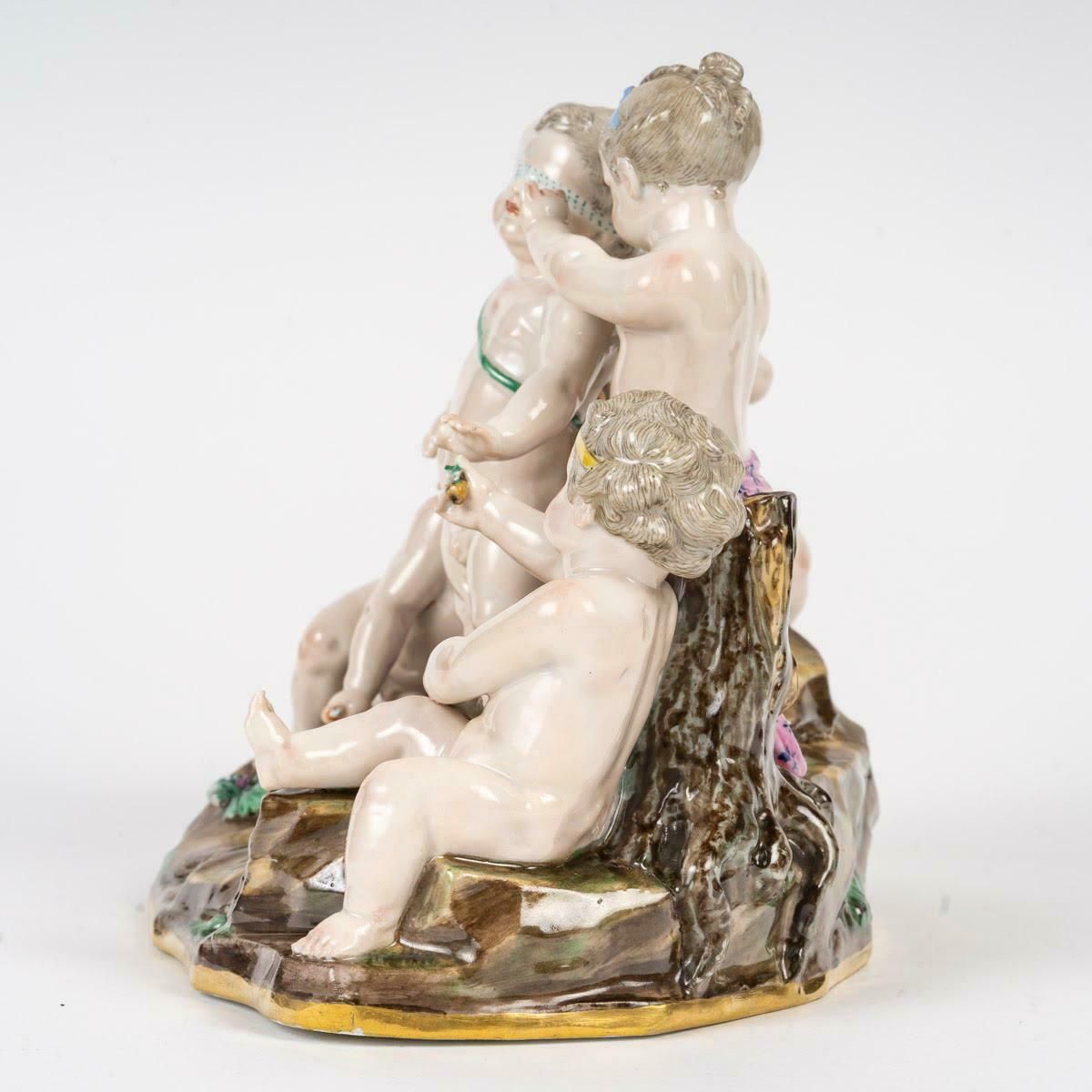 Sculpture, Group In Meissen Porcelain, 19th Century, Napoleon III Period. photo Art