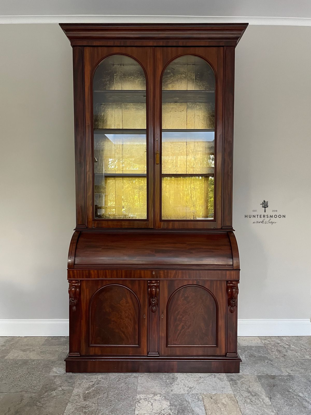 Victorian Mahogany Cylinder Writing Bureau With Glazed Bookcase, Circa 1880 photo buy