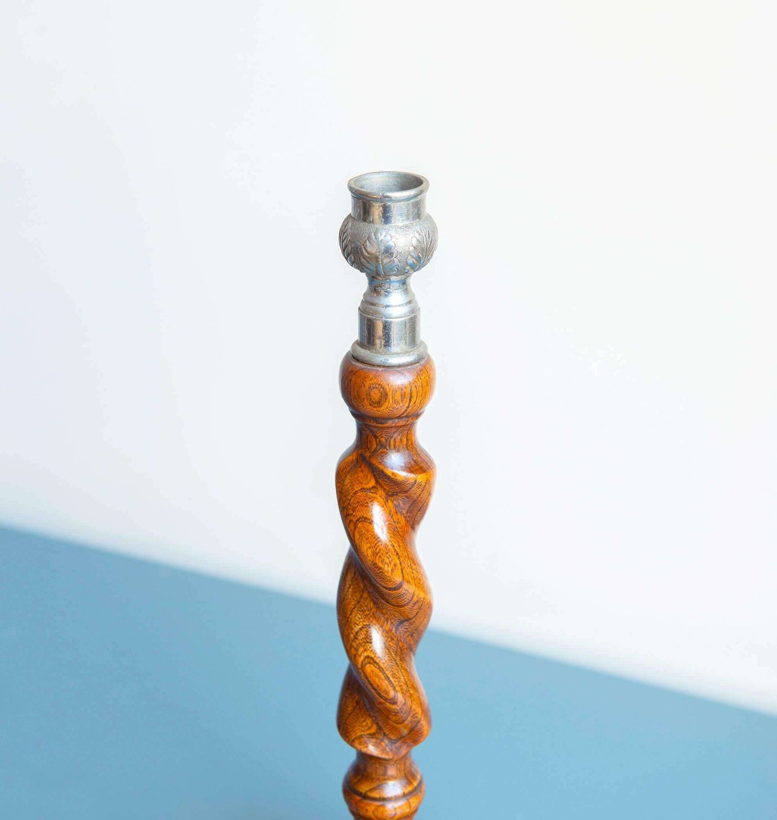 Two Antique Barley Twist Candle Holders, Turned Oak Wooden Candlesticks, English Victorian Candle Stand Pair, Rustic Home Decor photo buy