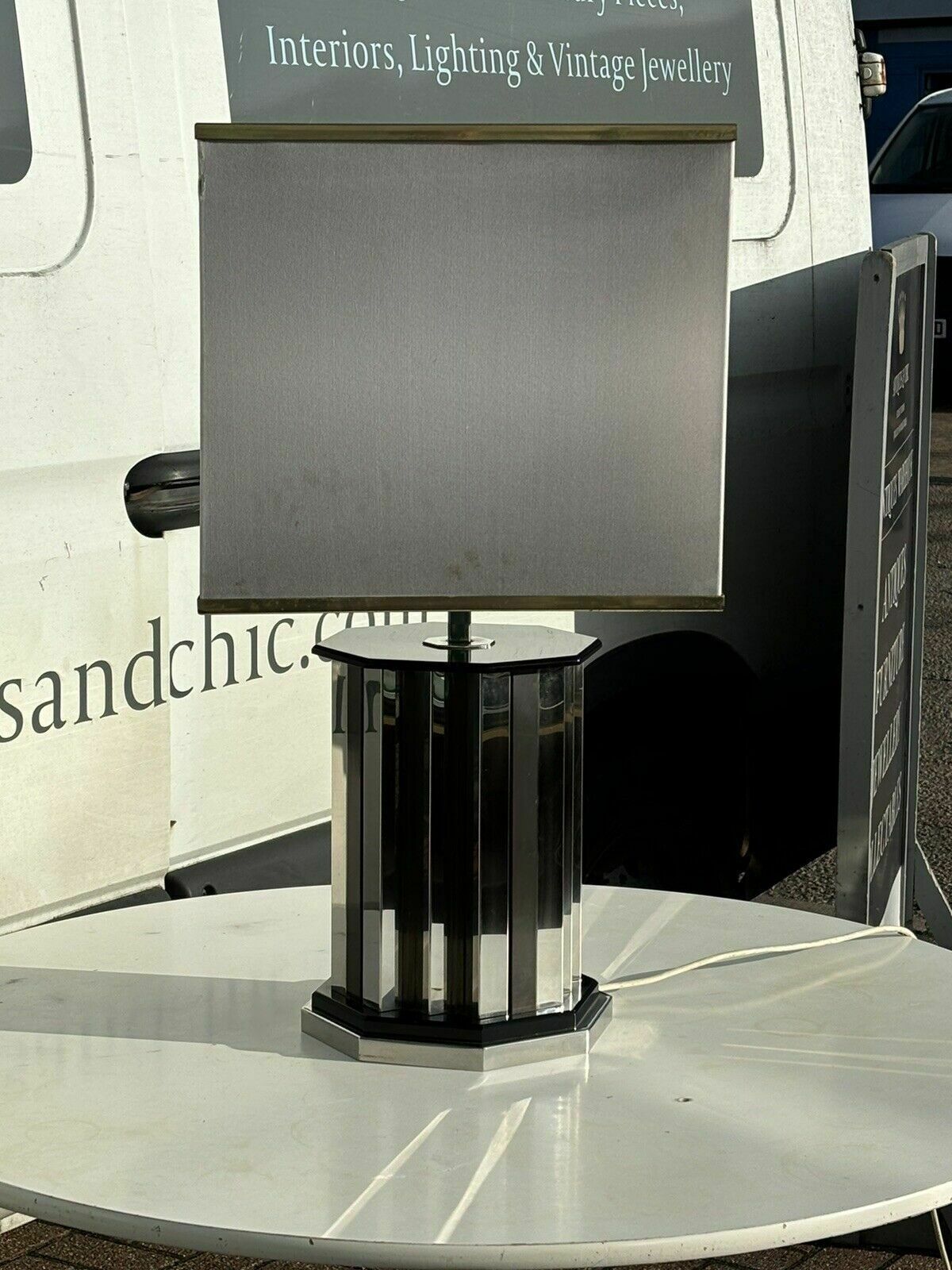 photo vintage Mid Century Italian Chrome Lamp By Romeo Rega, 1970's
