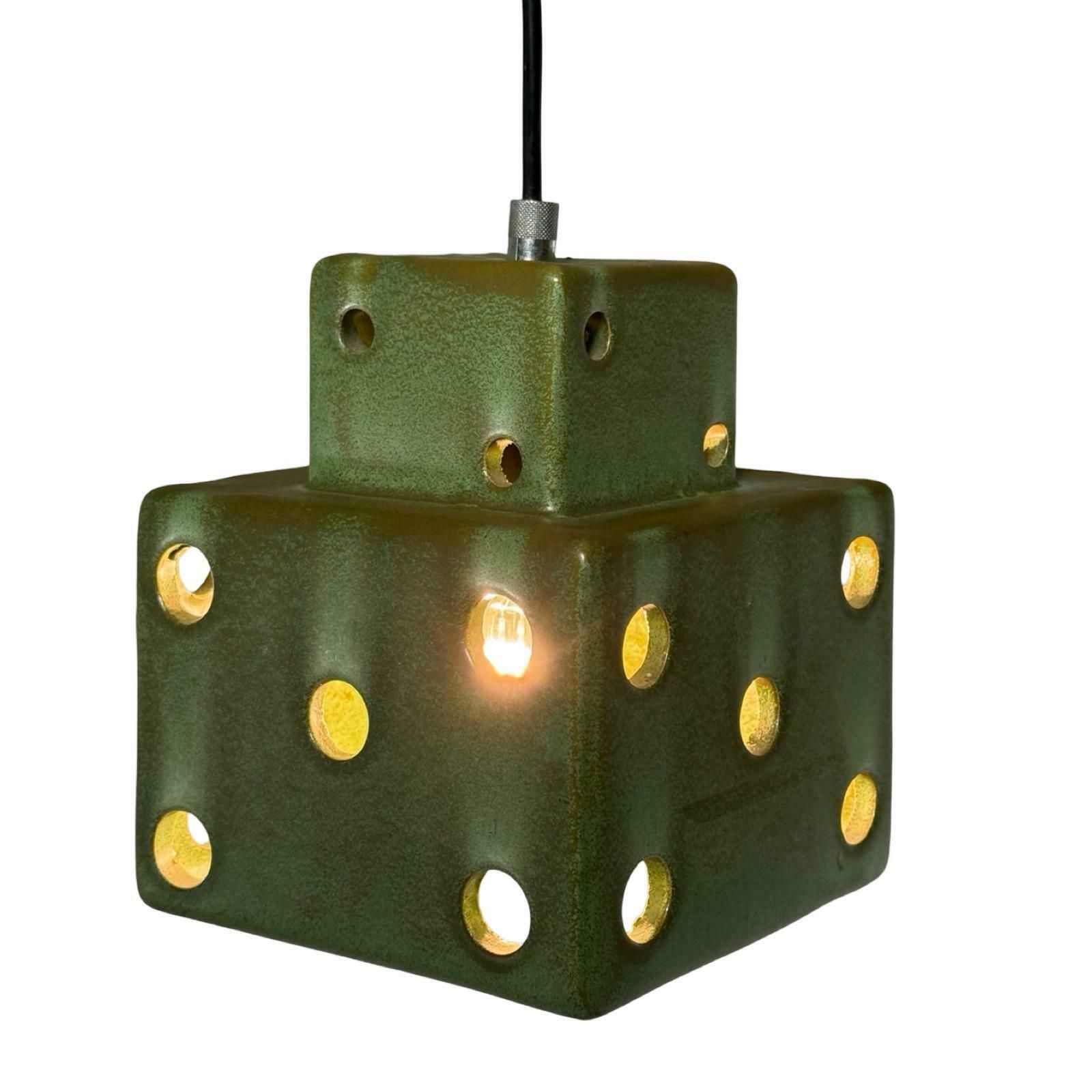 Vintage 70's Hanging Pendant   Ceramic   Dice Shaped   Including Canopy photo Lighting