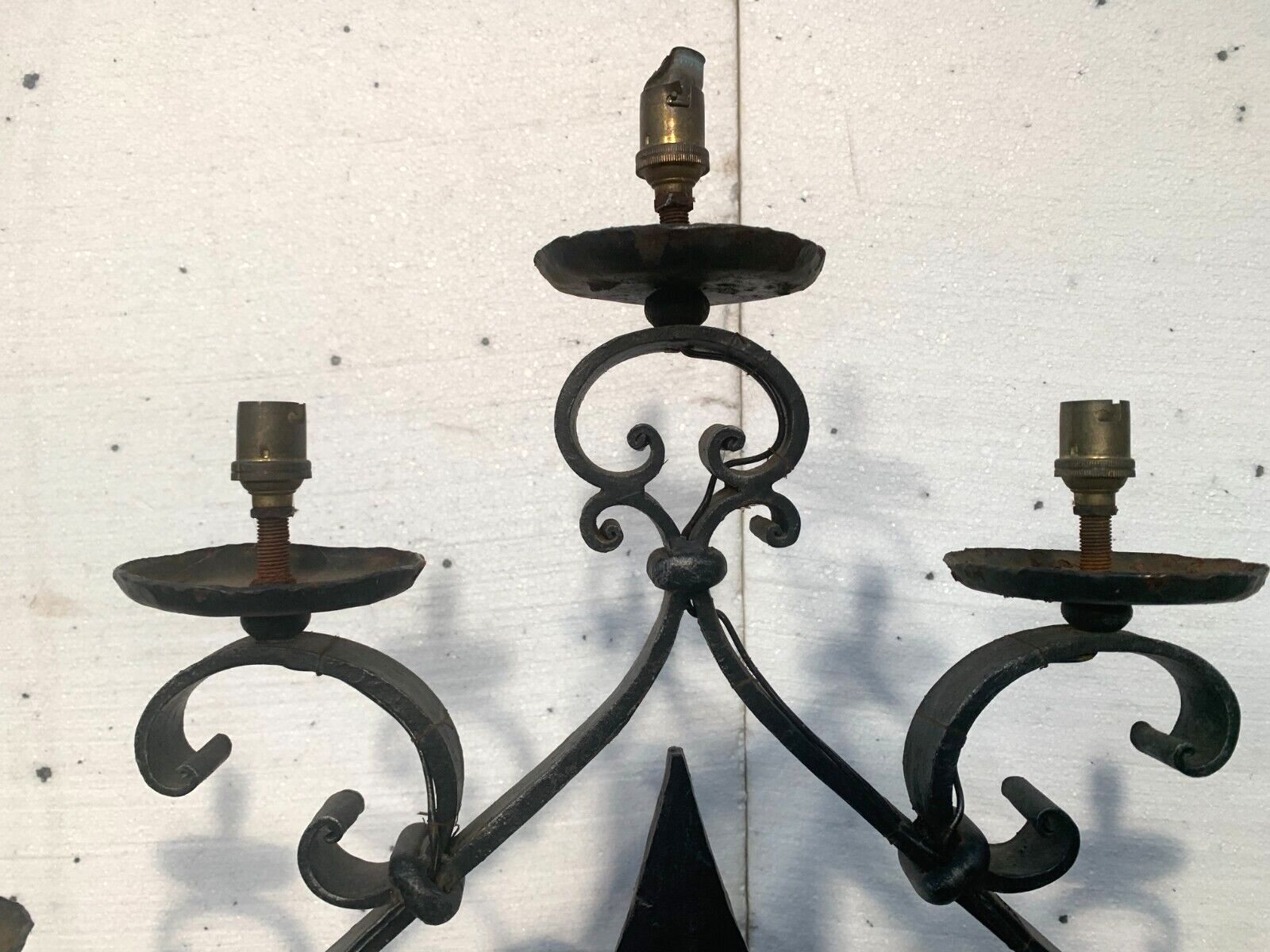 Hammered Iron Candle Spike Has Seven Points Of Light 20th Century photo for sale