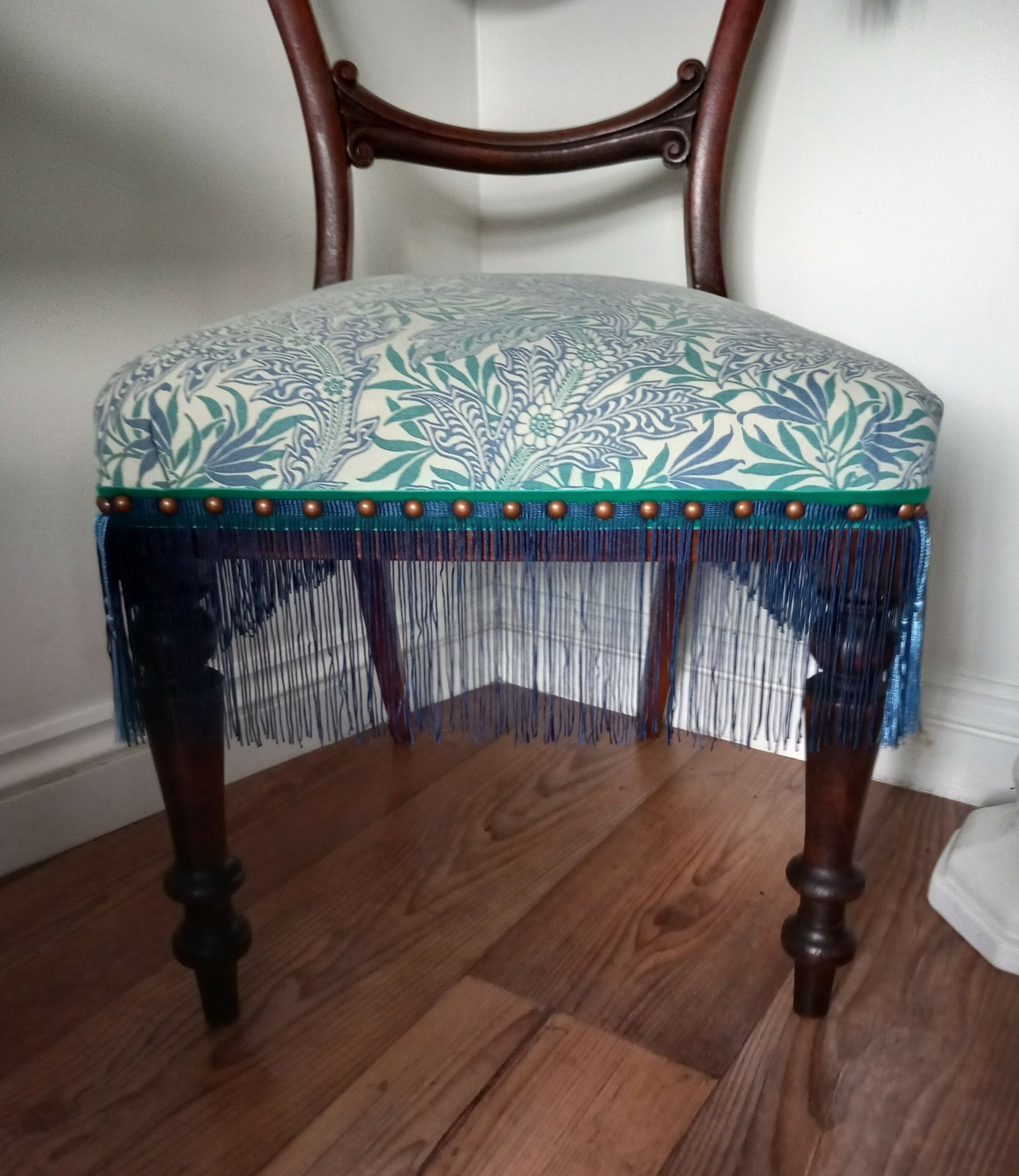 Victorian Balloon Back Chair Reupholstered With Blue Conran Habitat Medura Fabric photo vinterior