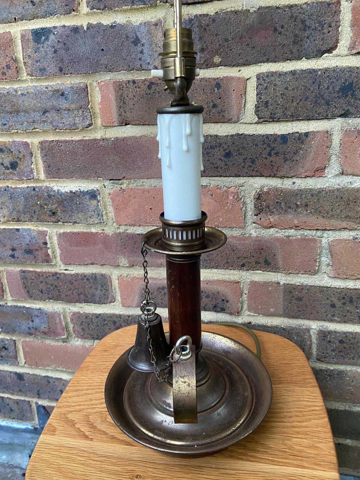 Large 1970s Mock Candlestick And Holder Lamp   Metal, Plastic And Wood, Working photo for sale