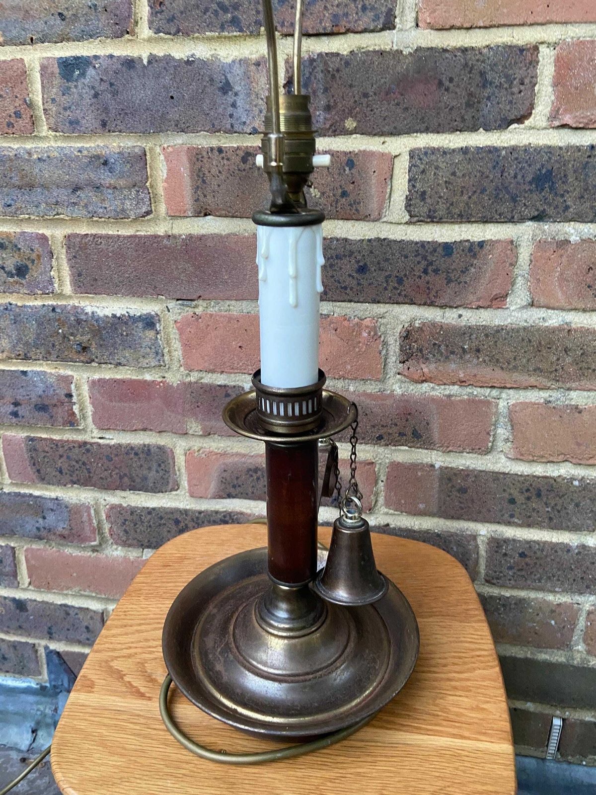 Large 1970s Mock Candlestick And Holder Lamp   Metal, Plastic And Wood, Working photo Lighting