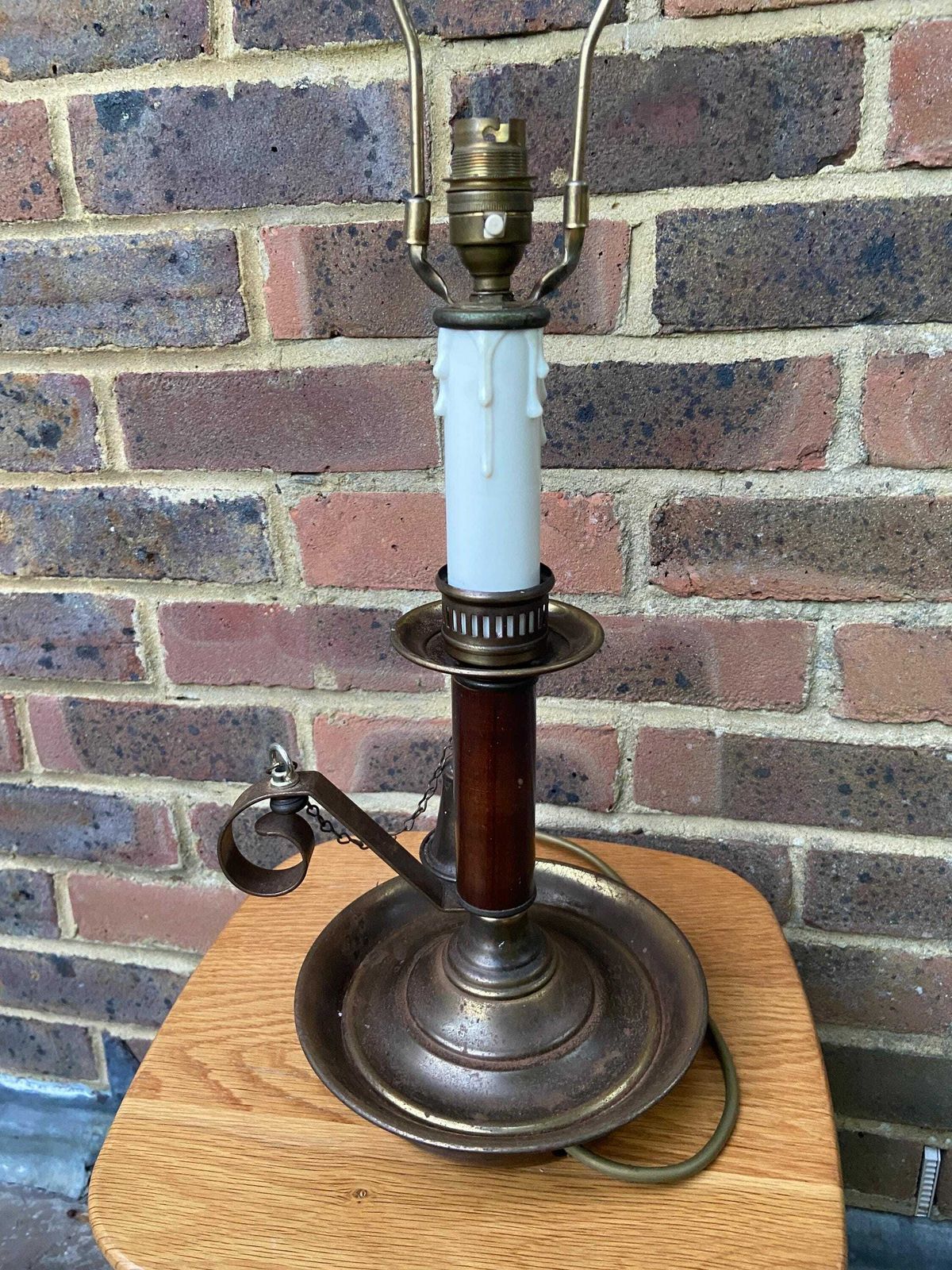 Large 1970s Mock Candlestick And Holder Lamp   Metal, Plastic And Wood, Working photo 78.0