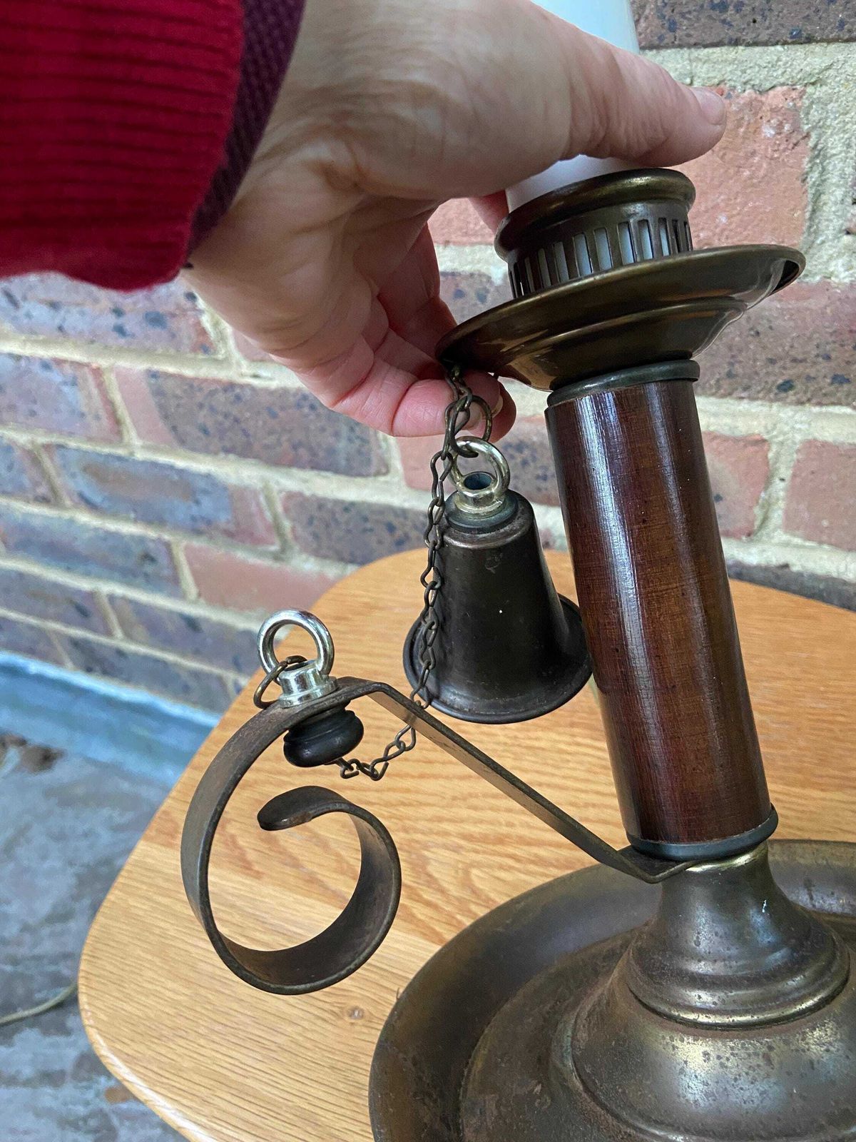 Large 1970s Mock Candlestick And Holder Lamp   Metal, Plastic And Wood, Working photo vinterior