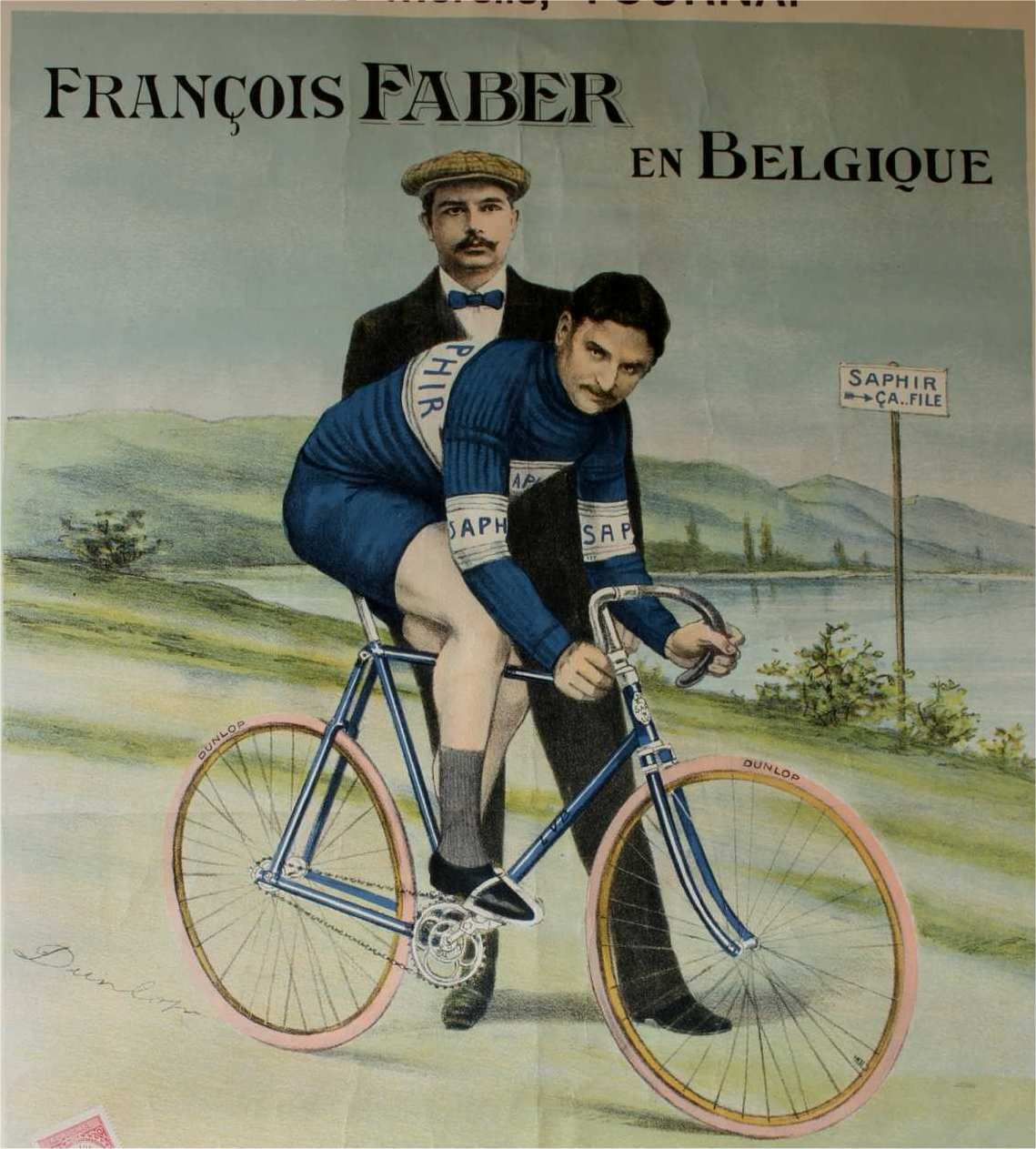 Saphir Cycles Poster. Francois Faber. Dunlop Bike Tyres Tour De France.