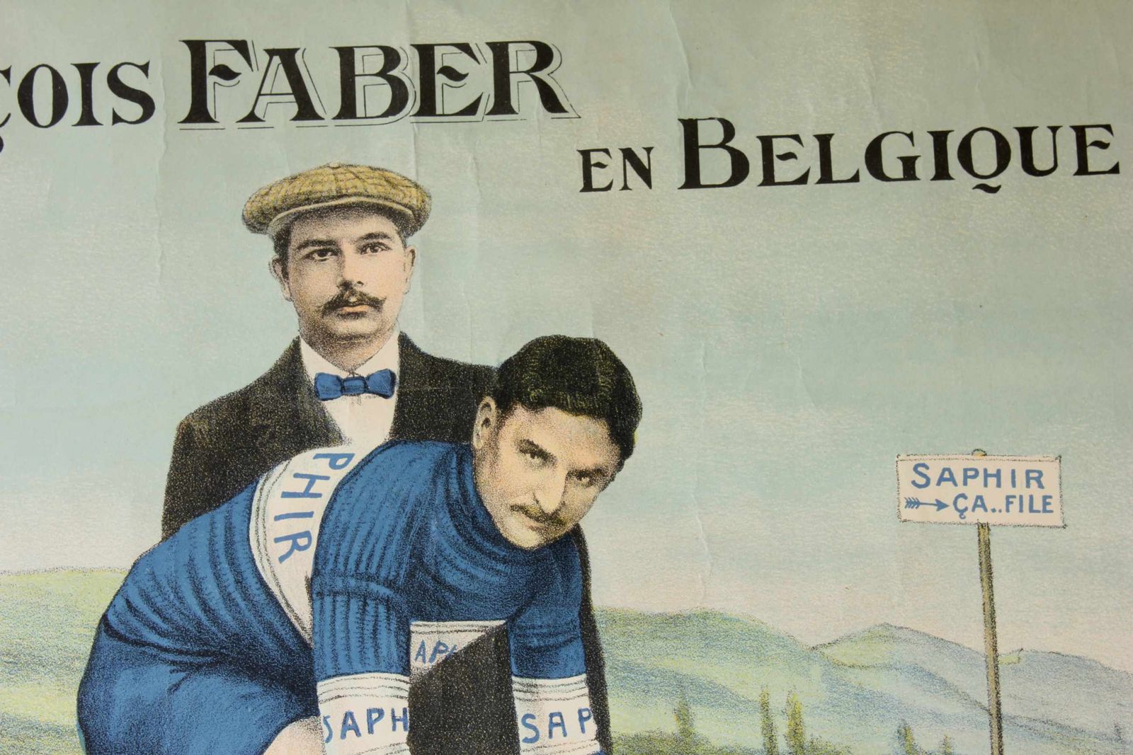 Saphir Cycles Poster. Francois Faber. Dunlop Bike Tyres Tour De France. photo for sale