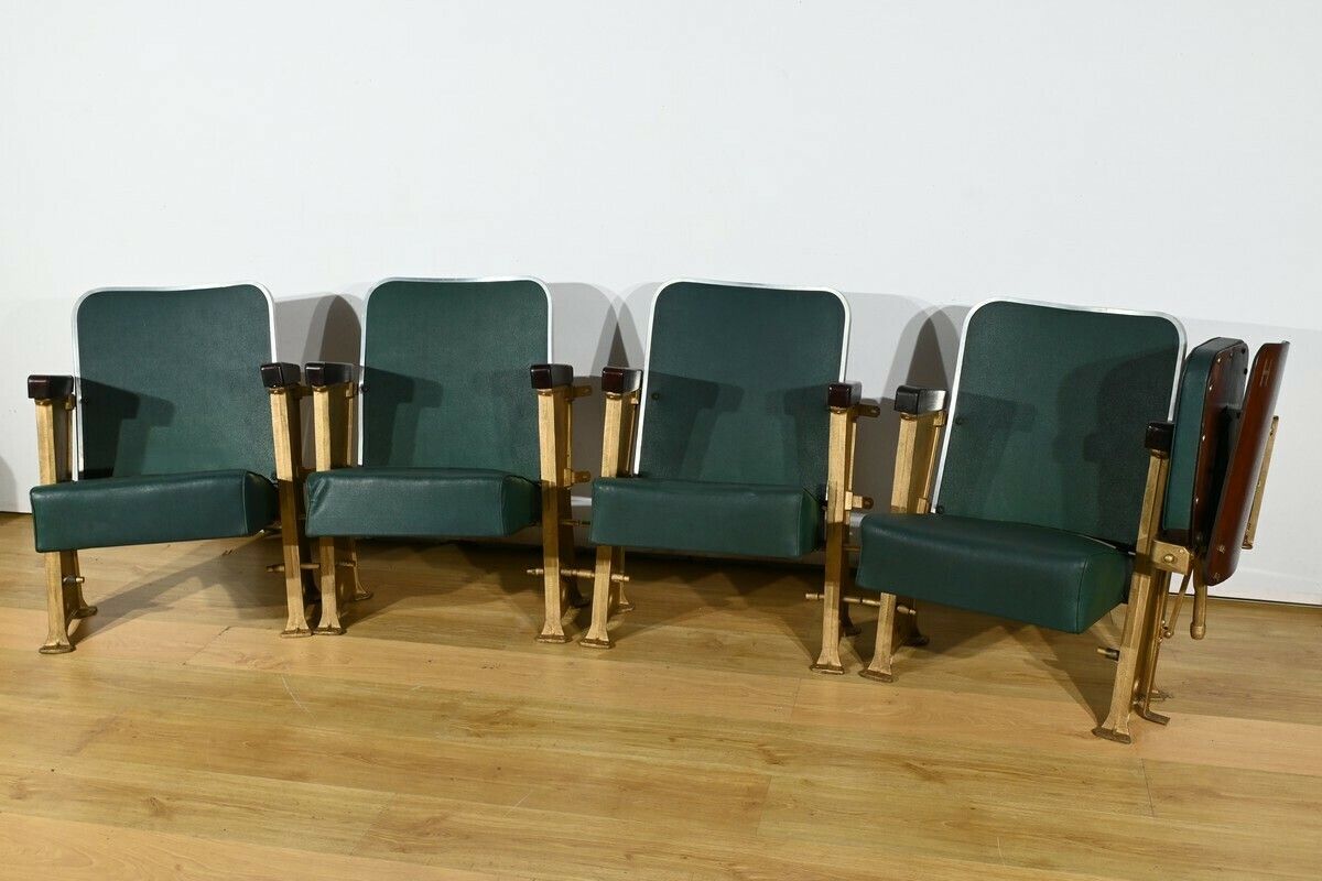 Cinema Seats In Faux Leather And Mahogany – 1950 photo for sale