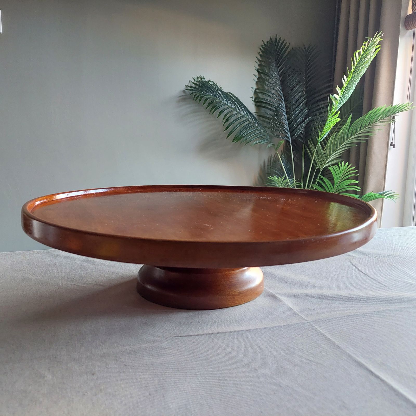 photo furniture Early Mid Century Teak Lazy Susan Large Art Deco Centerpiece Revolving Serving Tray, 40s