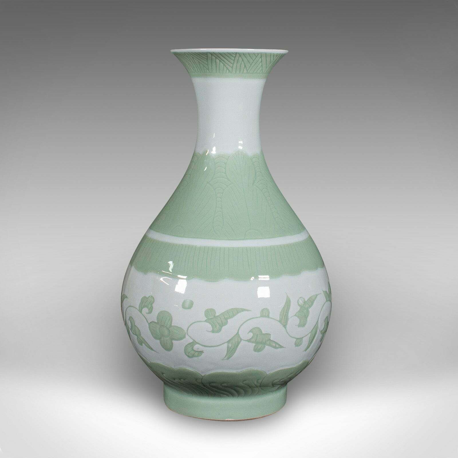 Large Antique Baluster Flower Vase, Chinese, Celadon Ceramic, Bouquet, Victorian photo for sale