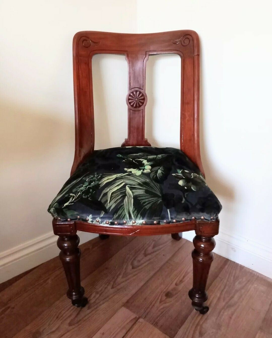 Victorian Mahoganay Solid Wood Chair With Blue House Of Hackney Velvet Limerence Fabric