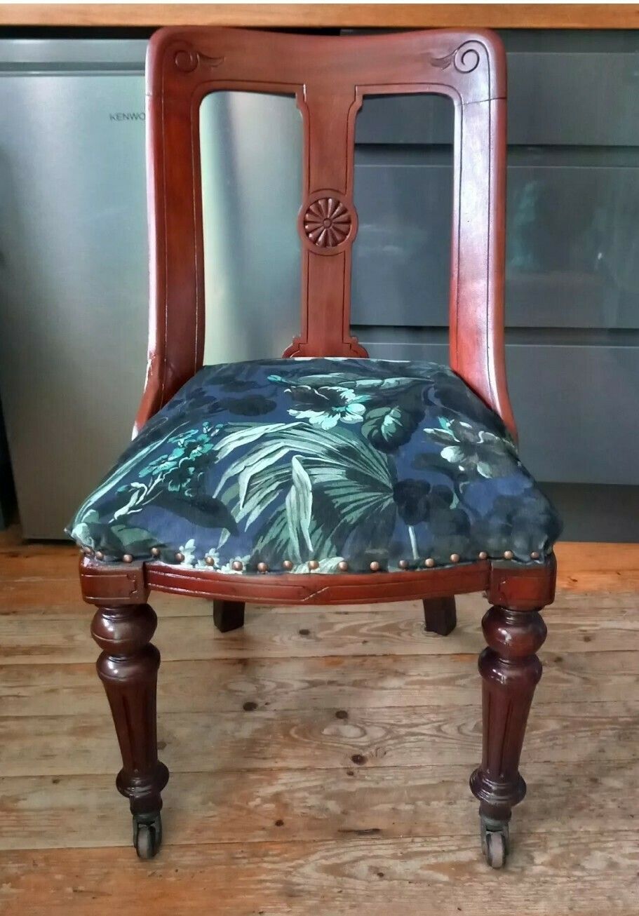 Victorian Mahoganay Solid Wood Chair With Blue House Of Hackney Velvet Limerence Fabric photo for sale