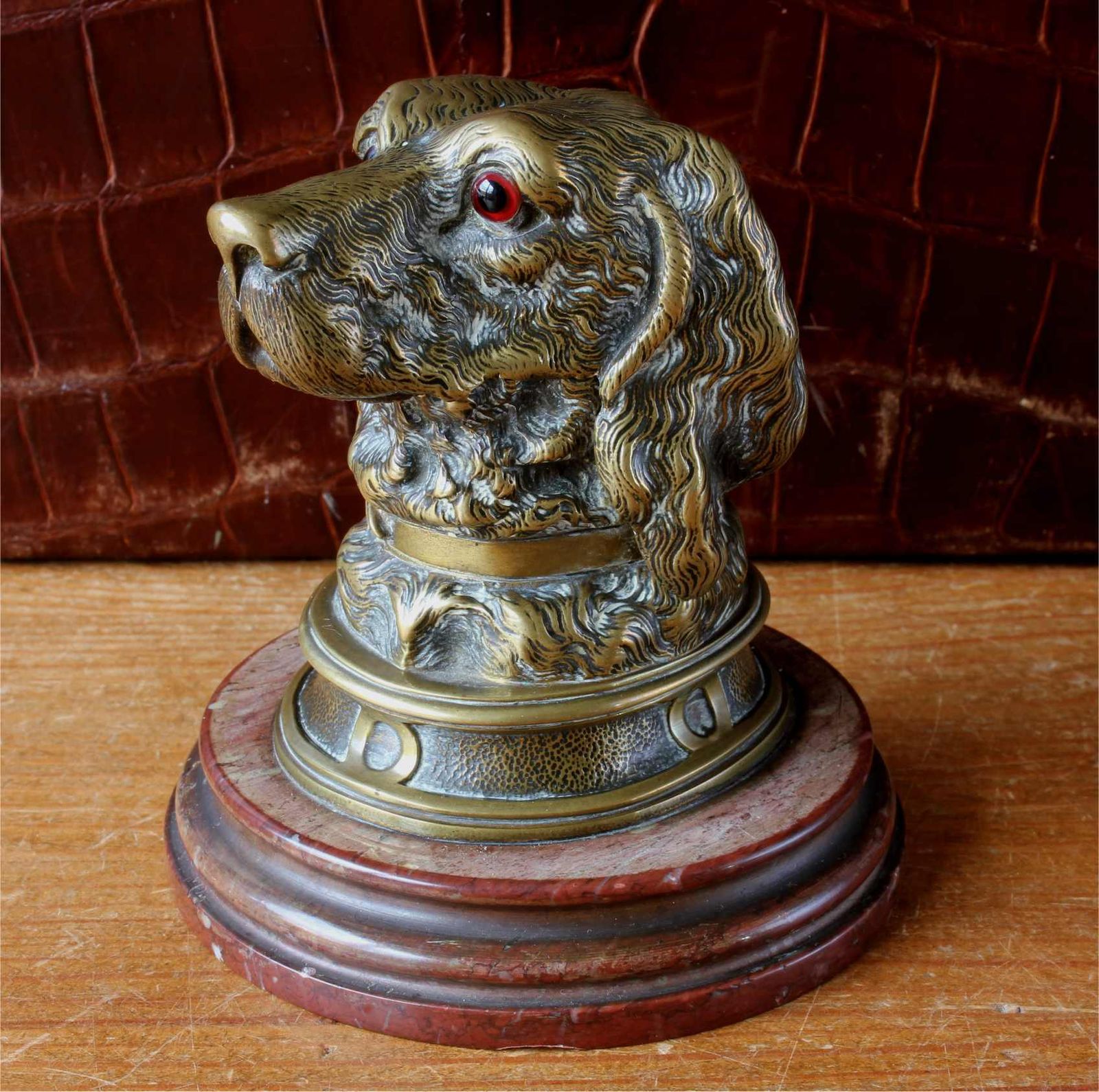 Victorian Brass Dog Inkwell. Marble Spaniel Ink Stand. Paperweight C1880. photo buy