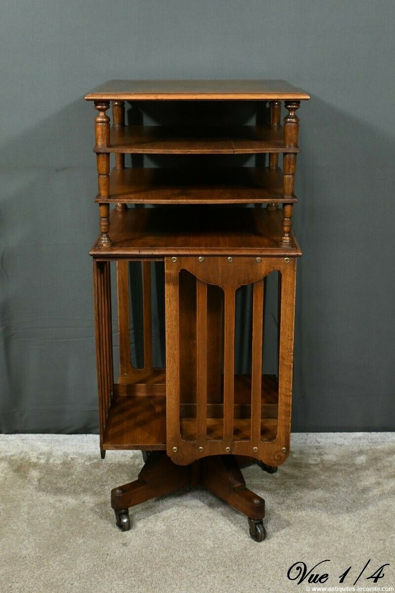 Revolving Walnut Bookcase, Stamped G.Lancelin – 1900 photo vinterior