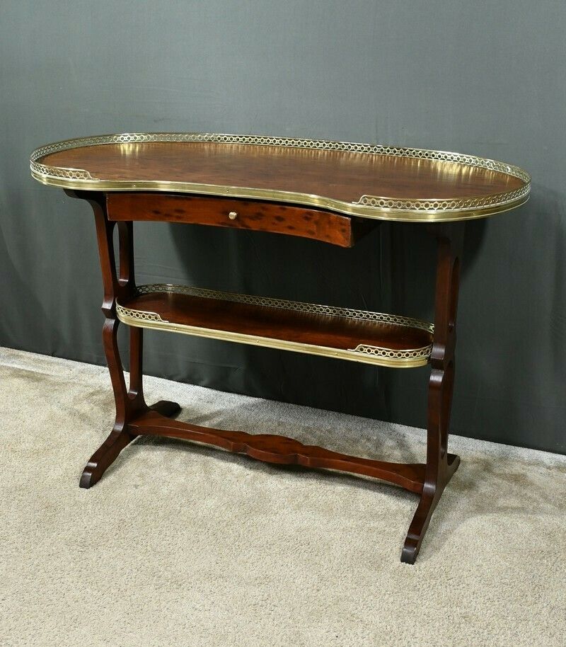 Kidney Table In Speckled Mahogany, Stamped “L'escalier De Cristal” – Late 19th Century photo for sale