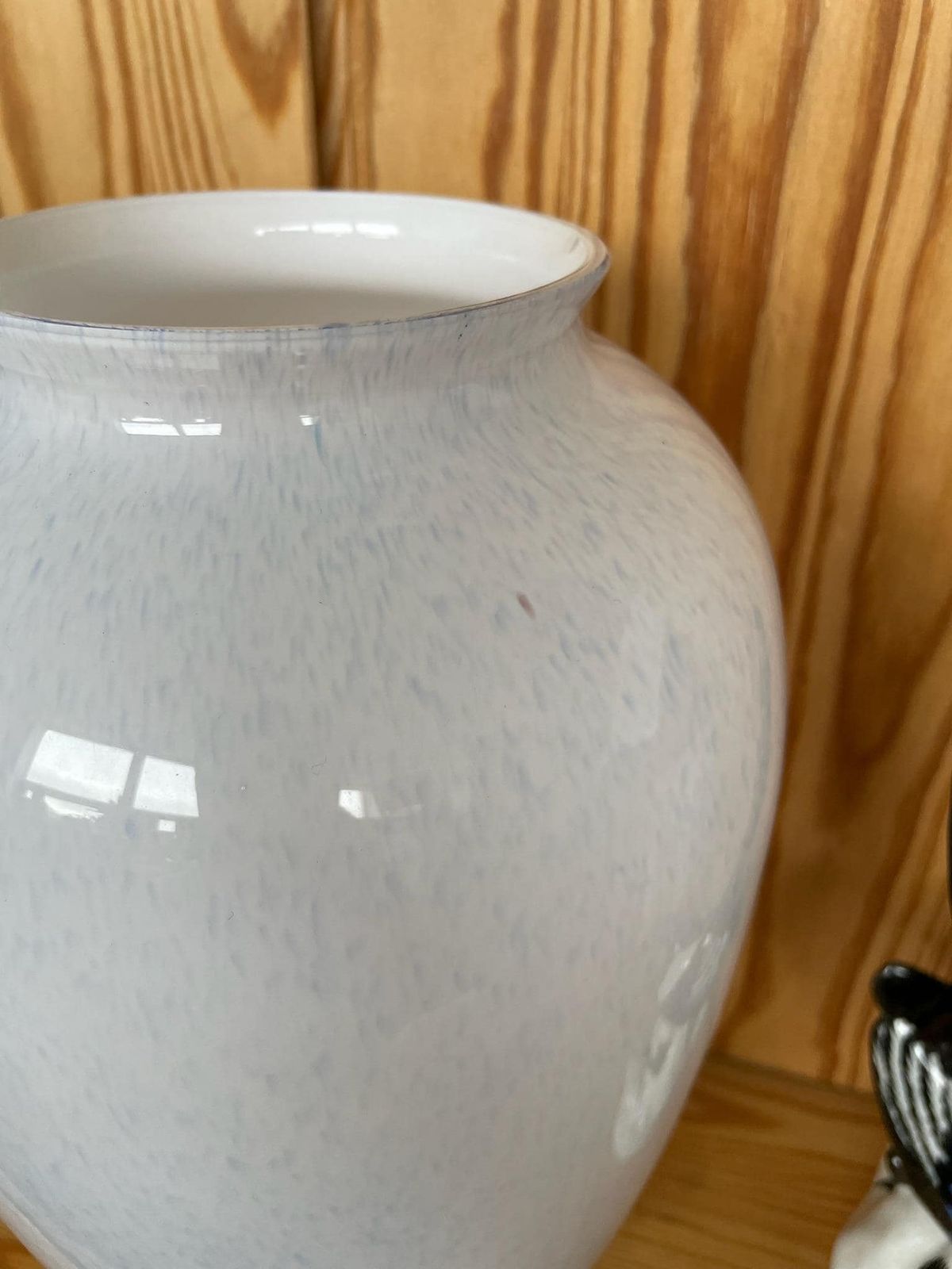 Large Glass White And Blue Flecked Vase By Royal Brierley Studio Late 70s Or 80s photo 63.0