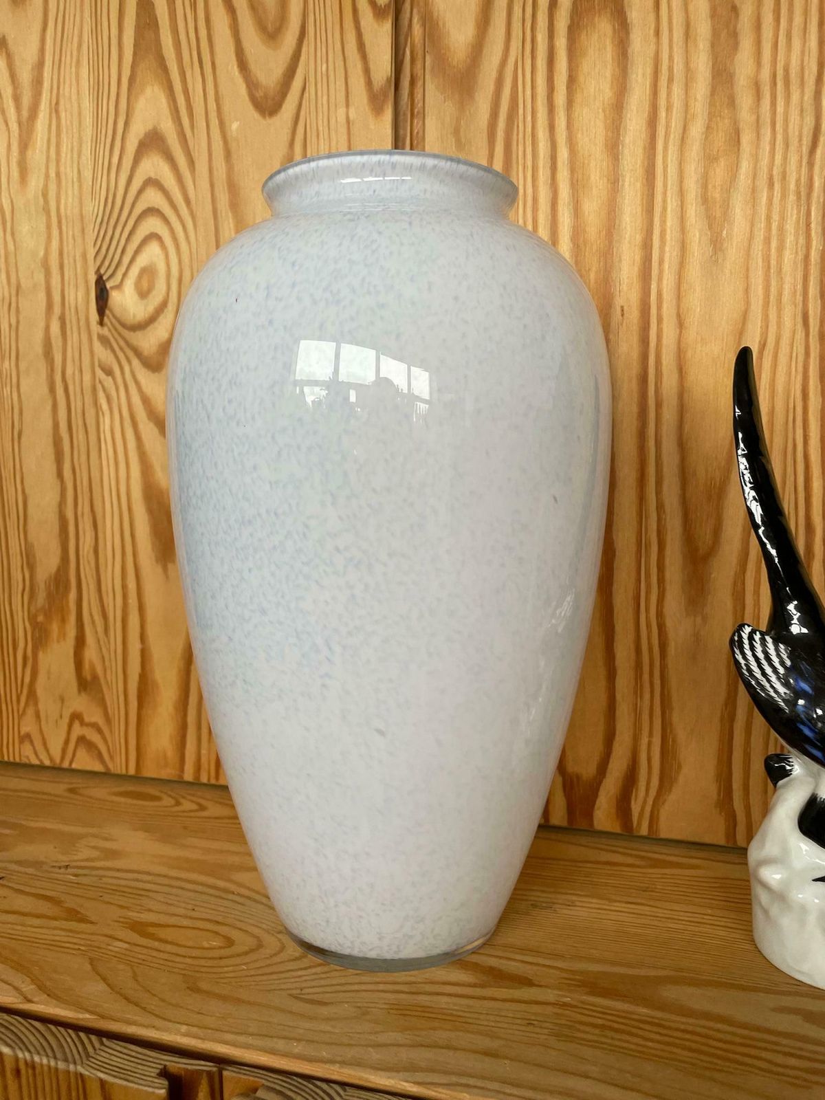 Large Glass White And Blue Flecked Vase By Royal Brierley Studio Late 70s Or 80s photo vinterior