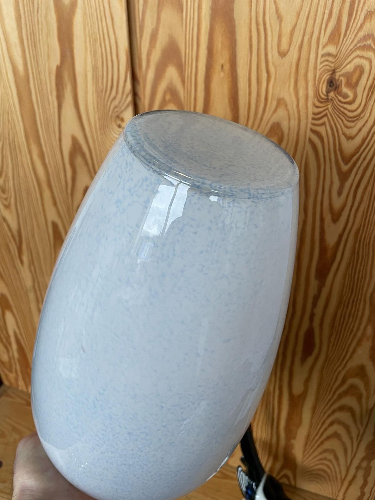 photo furniture Large Glass White And Blue Flecked Vase By Royal Brierley Studio Late 70s Or 80s