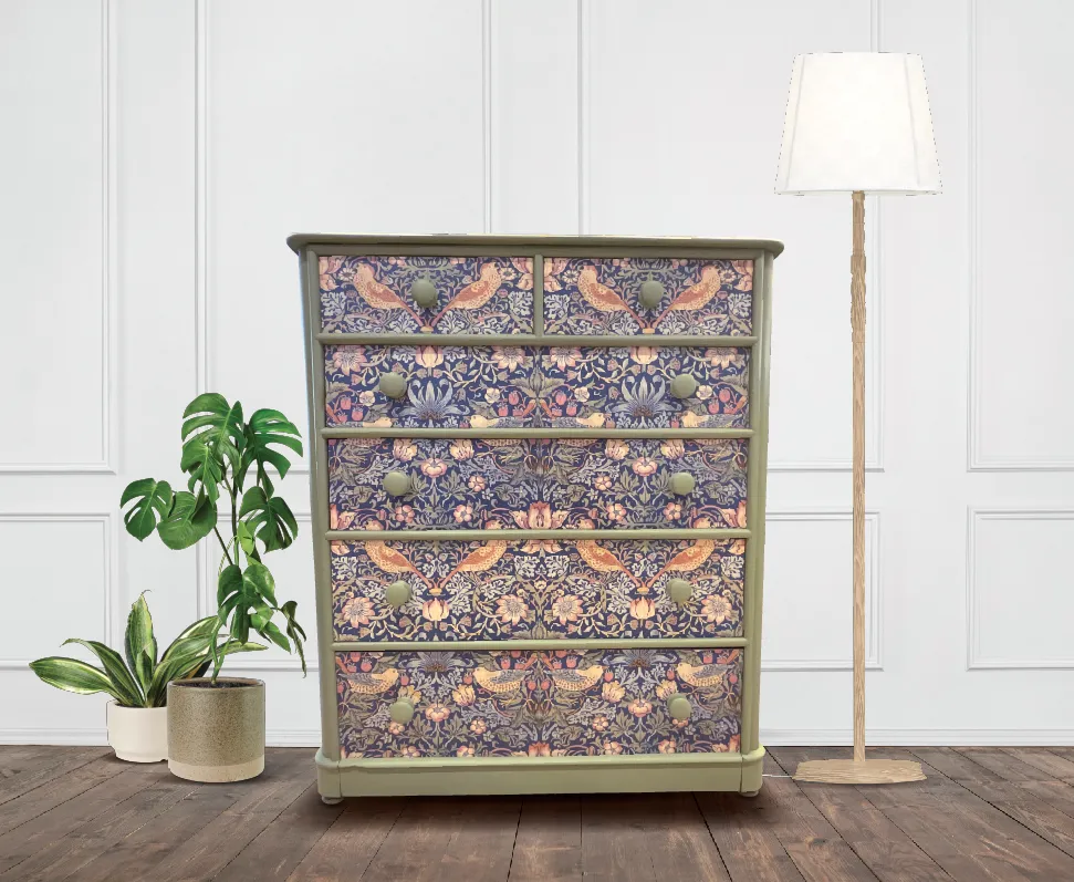 Large Upcycled Strawberry Thief Chest Of Drawers