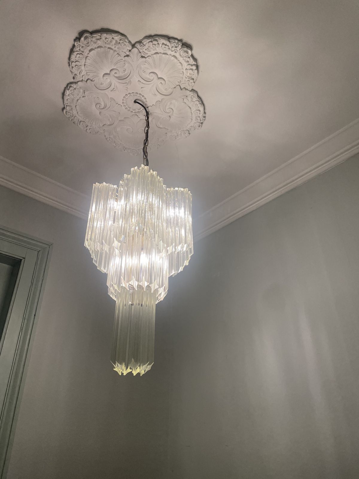 Murano Glass Quadriedri Tiered Chandelier 1970’s photo Lighting