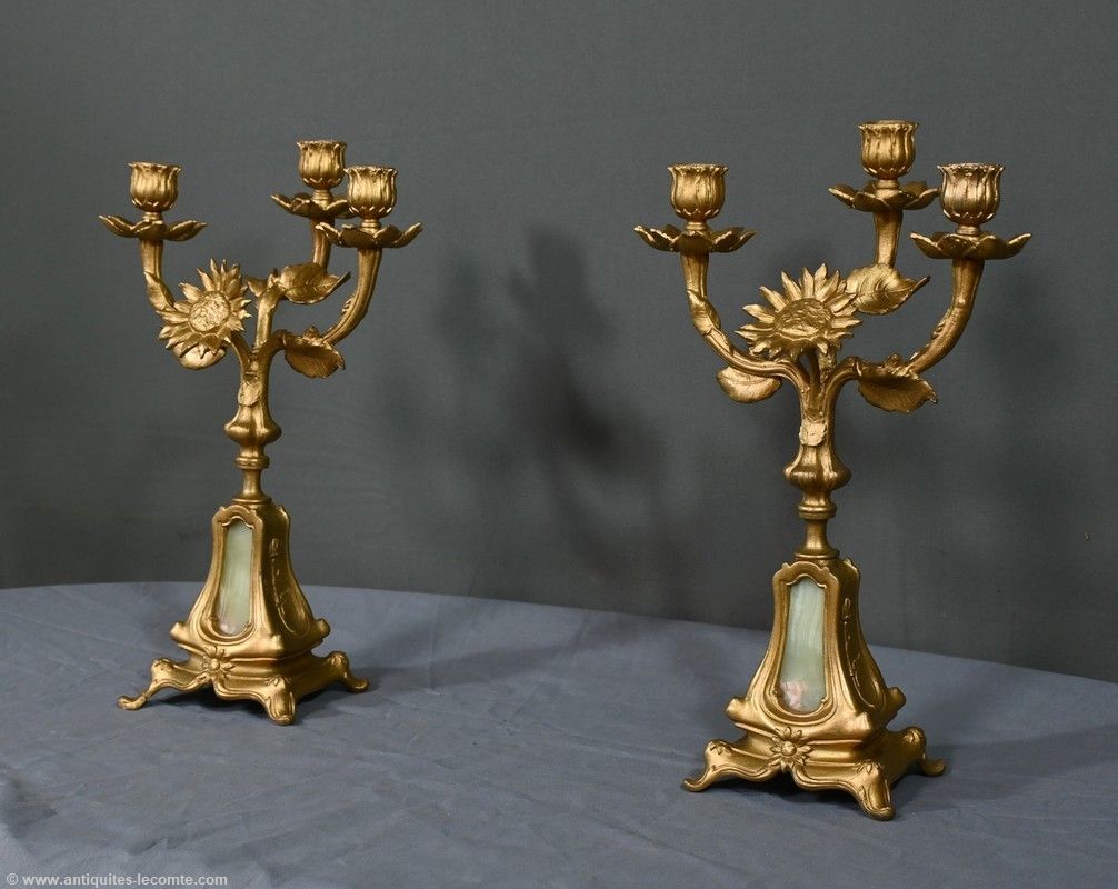 Pair Of Candelabra In Golden Regulate And Onyx – 1940 photo Home Decor