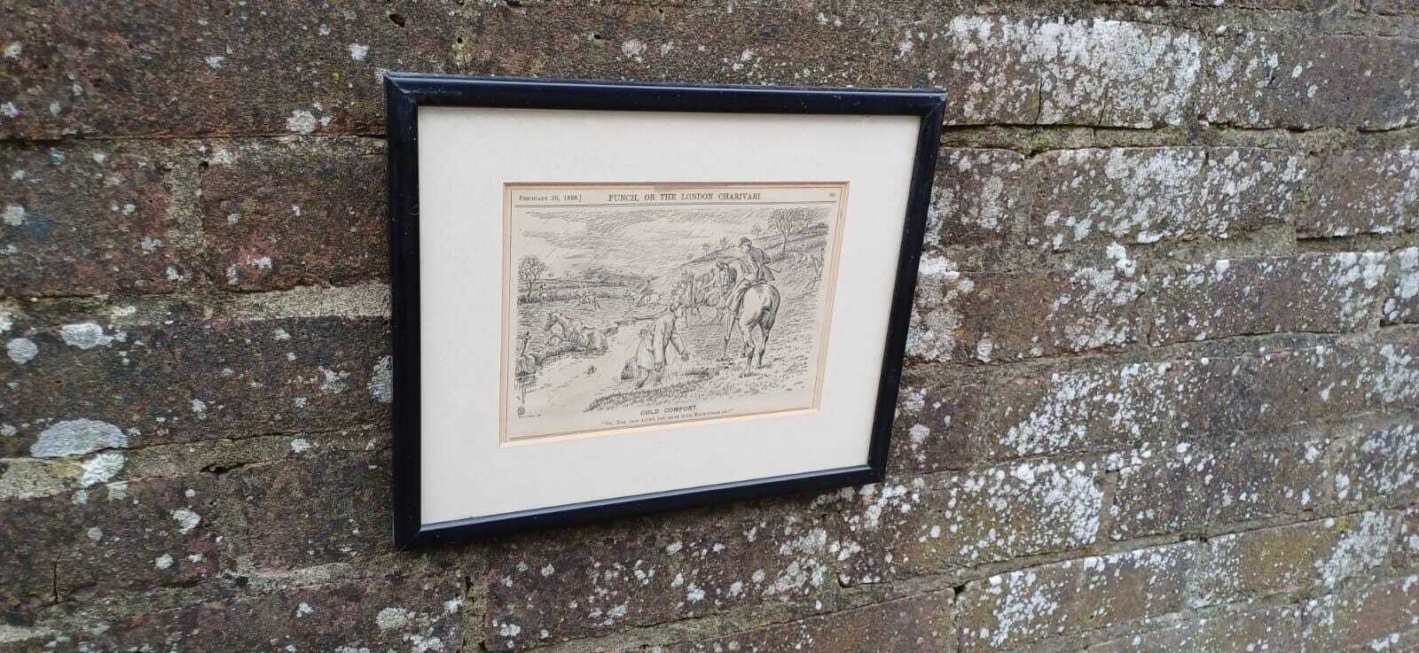 Wonderful Framed Antique Punch Fox Hunting Cartoon Fox Hunting ‘Cold Comfort’ Man Falling Off His Horse.C1898 photo furniture