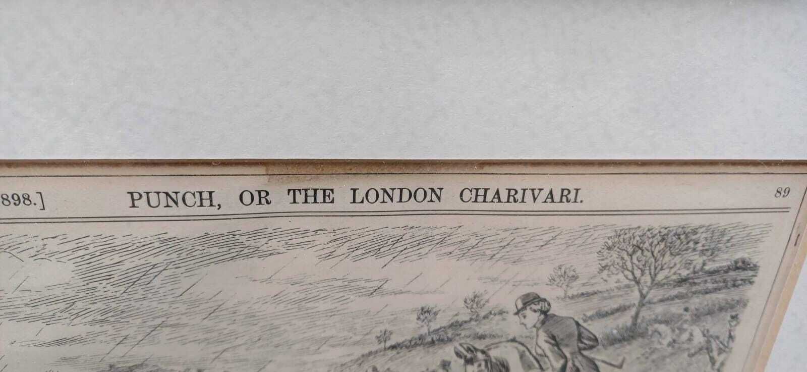 Wonderful Framed Antique Punch Fox Hunting Cartoon Fox Hunting ‘Cold Comfort’ Man Falling Off His Horse.C1898 photo 65.0