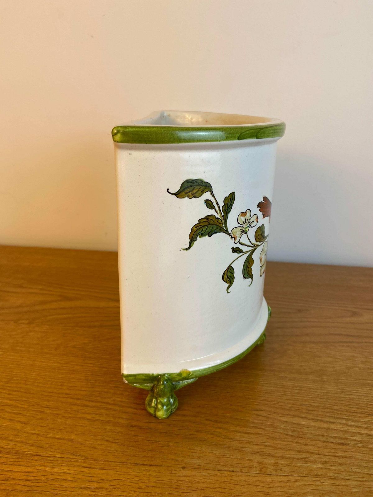 Vintage Bassano Italian Handmade And Hand Painted Ceramic Half Planter, Half Plant Pot, With A Red Cardinal Bird On It 21cm X 19cm X 14cm photo 68.0