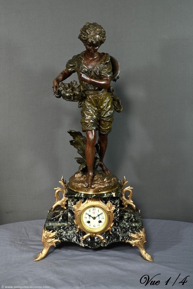 Regulate And Marble Clock, Titled “Gardener”, Signed A. Moreau – Late 19th Century photo 1220.0