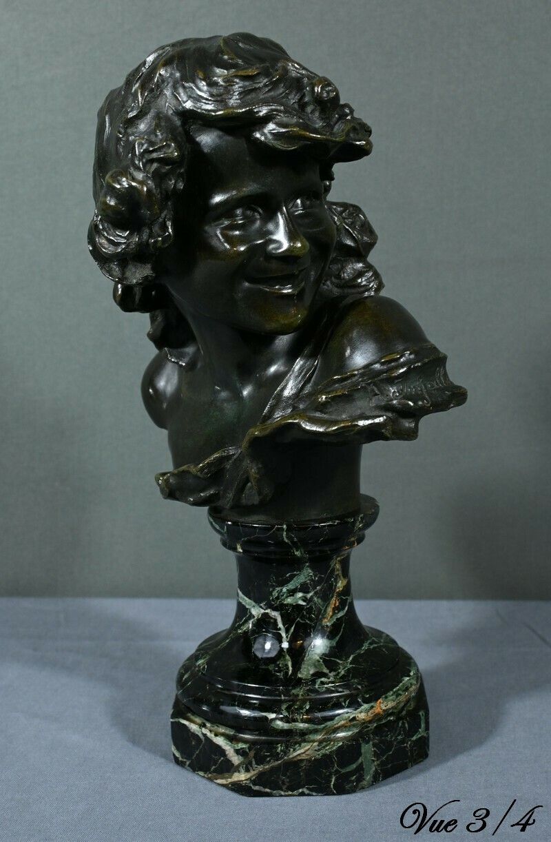 Art Bronze “Laughing Child”, Signed A.Injalbert – Late 19th Century photo