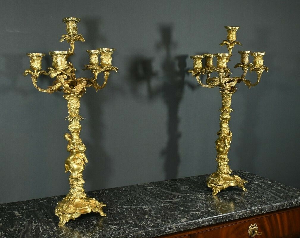 Bronze Candelabra After Ja.Meissonnier, Rocaille Style, Napoleon III Period – Mid 19th Century photo for sale
