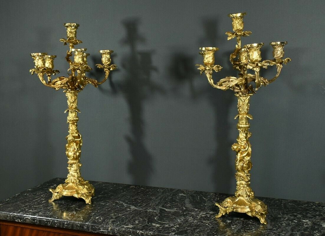 Bronze Candelabra After Ja.Meissonnier, Rocaille Style, Napoleon III Period – Mid 19th Century photo Home Decor