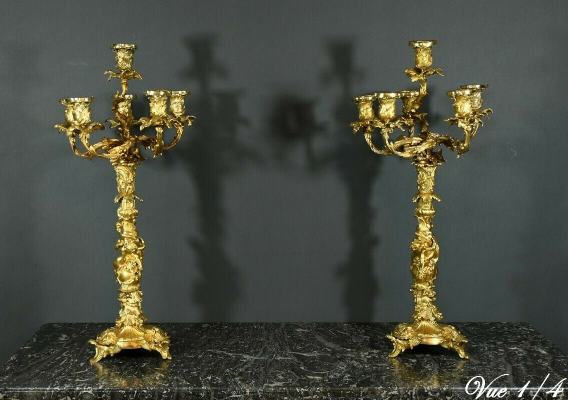 Bronze Candelabra After Ja.Meissonnier, Rocaille Style, Napoleon III Period – Mid 19th Century photo buy