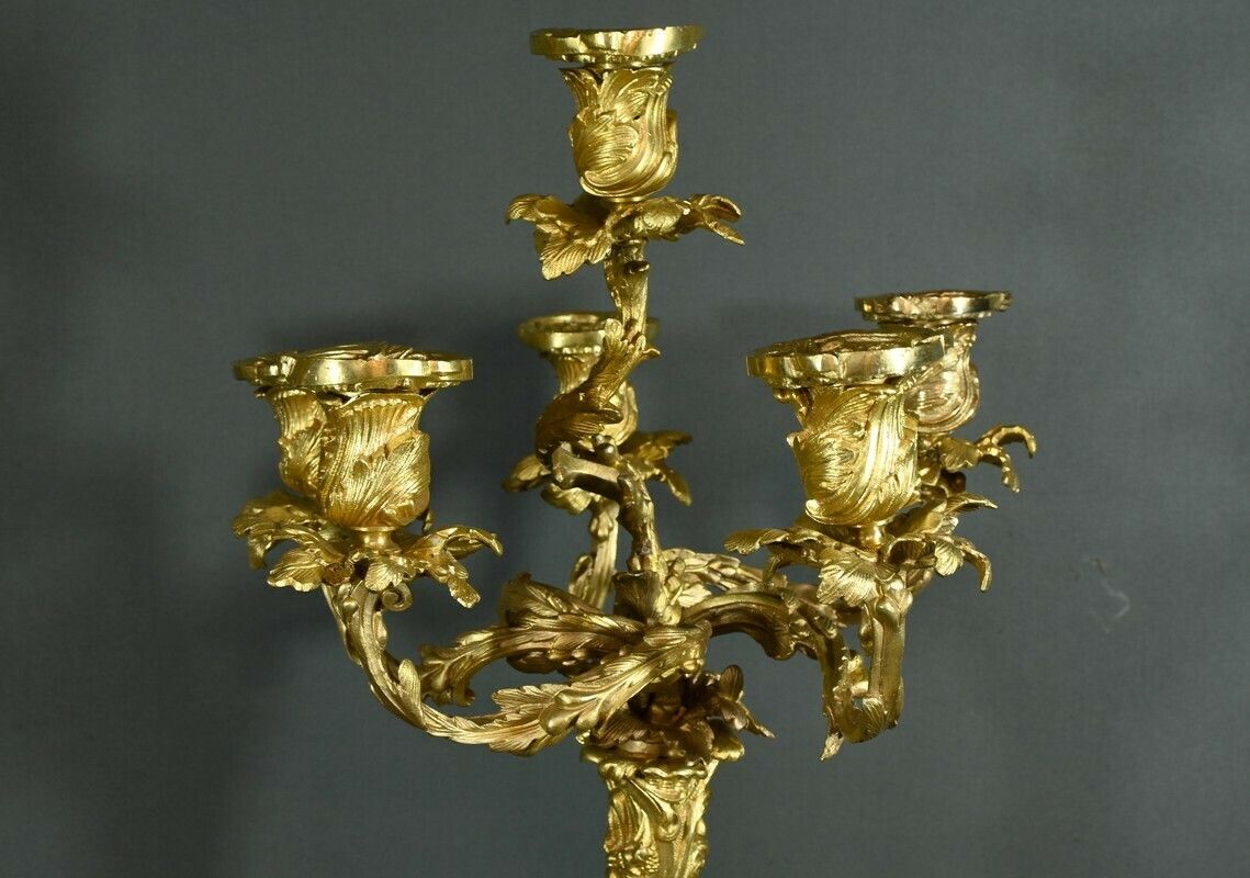Bronze Candelabra After Ja.Meissonnier, Rocaille Style, Napoleon III Period – Mid 19th Century photo vintage