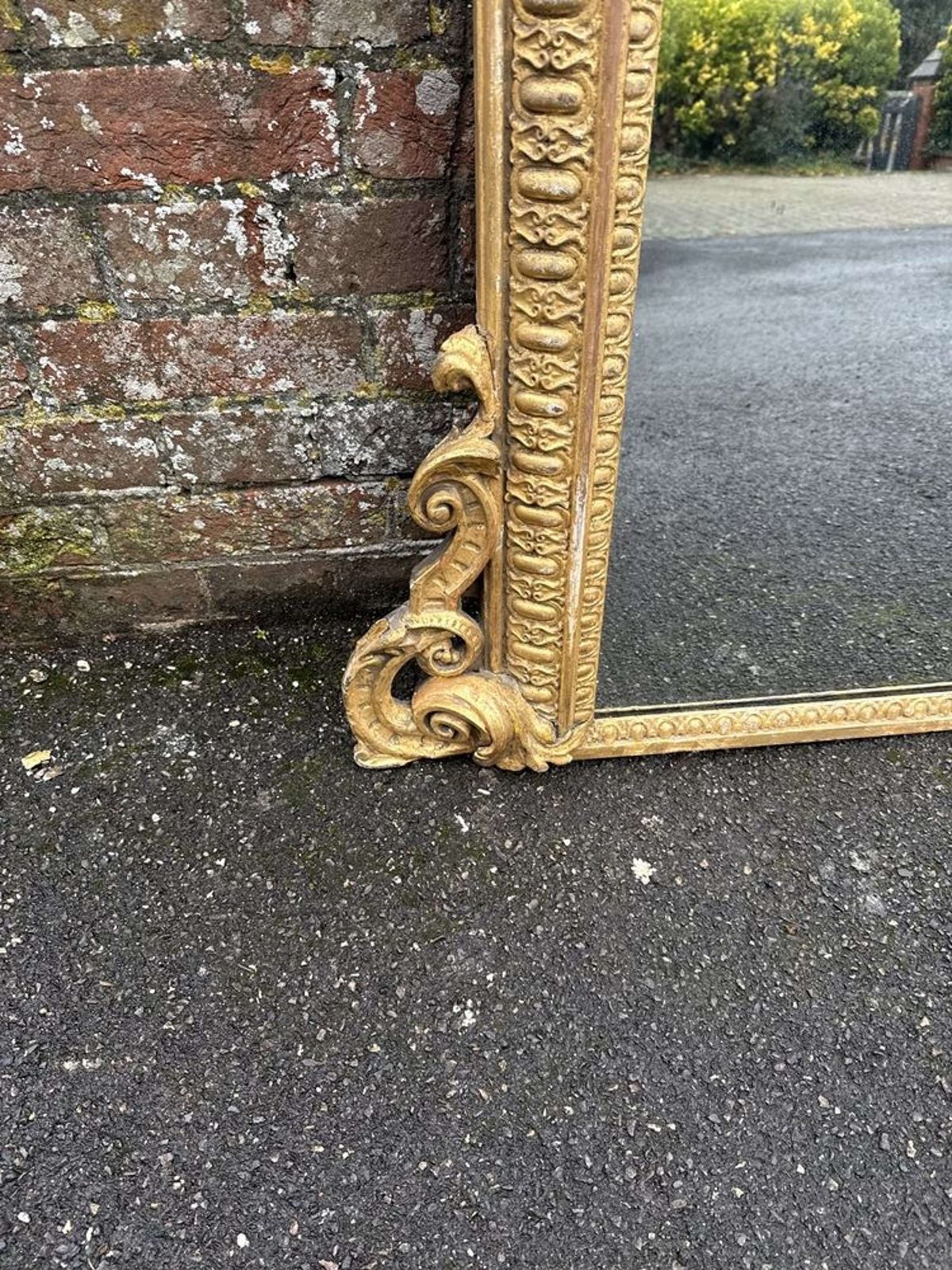 An Exceptional Unusual Large Antique Gilt Overmantle Mirror photo for sale