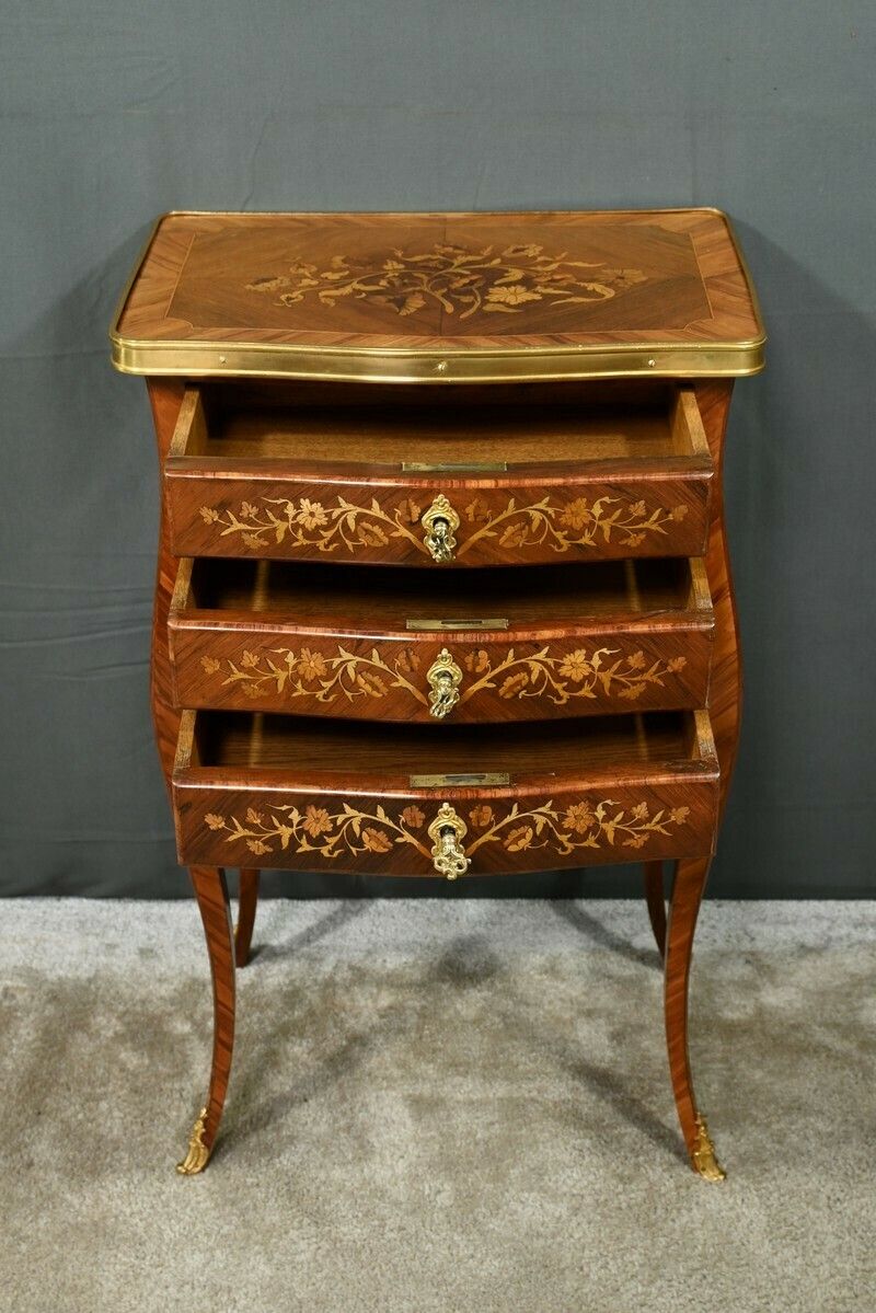 Bedside Table In Rosewood And Palisander, Louis XV Style – Late 19th Century photo Furniture
