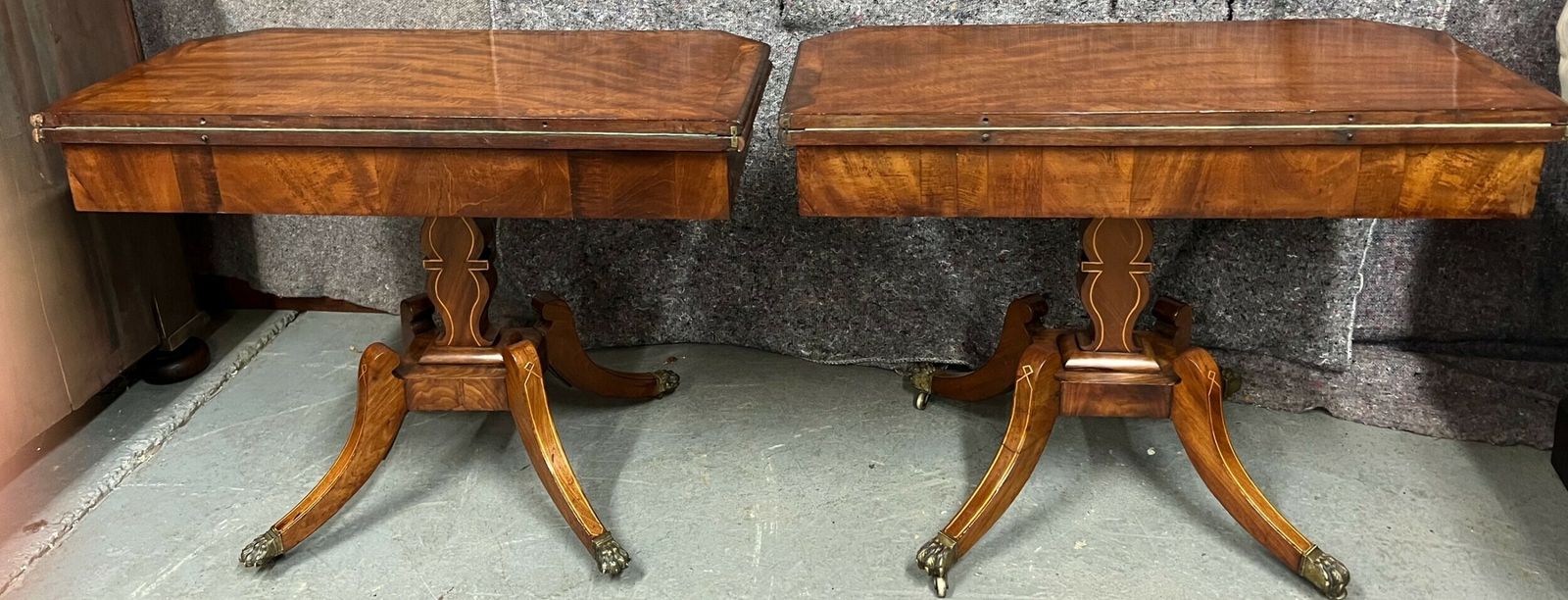 Furniture Pair Of Regency Mahogany & Inlaid Card Tables photo