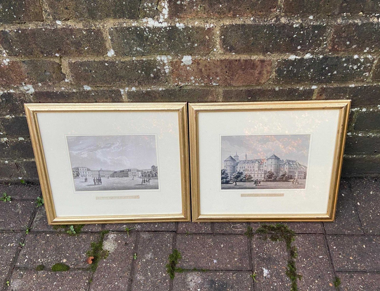 Vintage Prints Of German Castles (Stuttgart) In Vintage Mounts And Frames   Das Neue Schloss And Das Alte Schloss