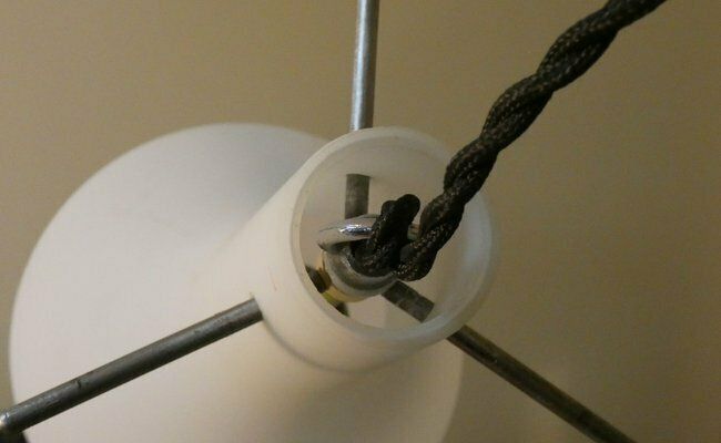 Mid Century Pendant Lamp In Opaline Glass And Iron, Italy, 1950s photo vintage